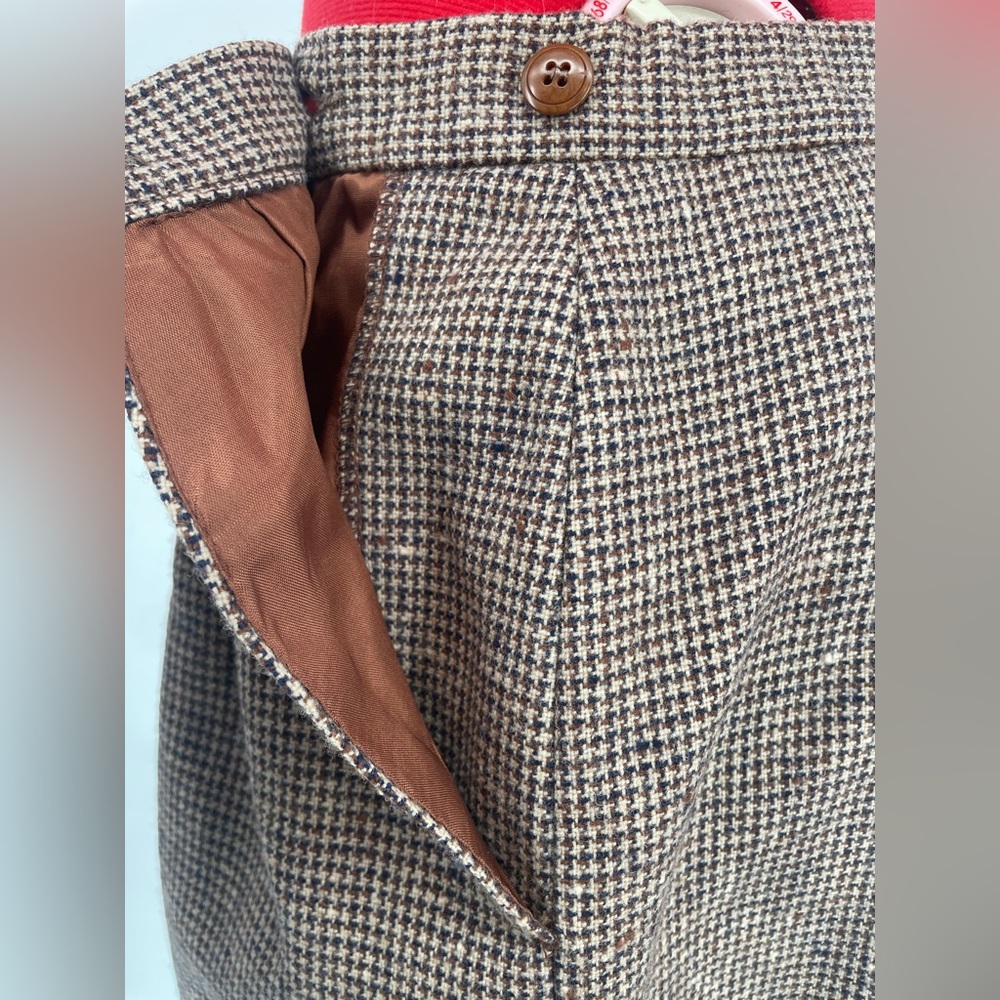Vintage Pendleton Brown Houndstooth Wool High Rise Mid Length Pencil Skirt - Picture 11 of 12